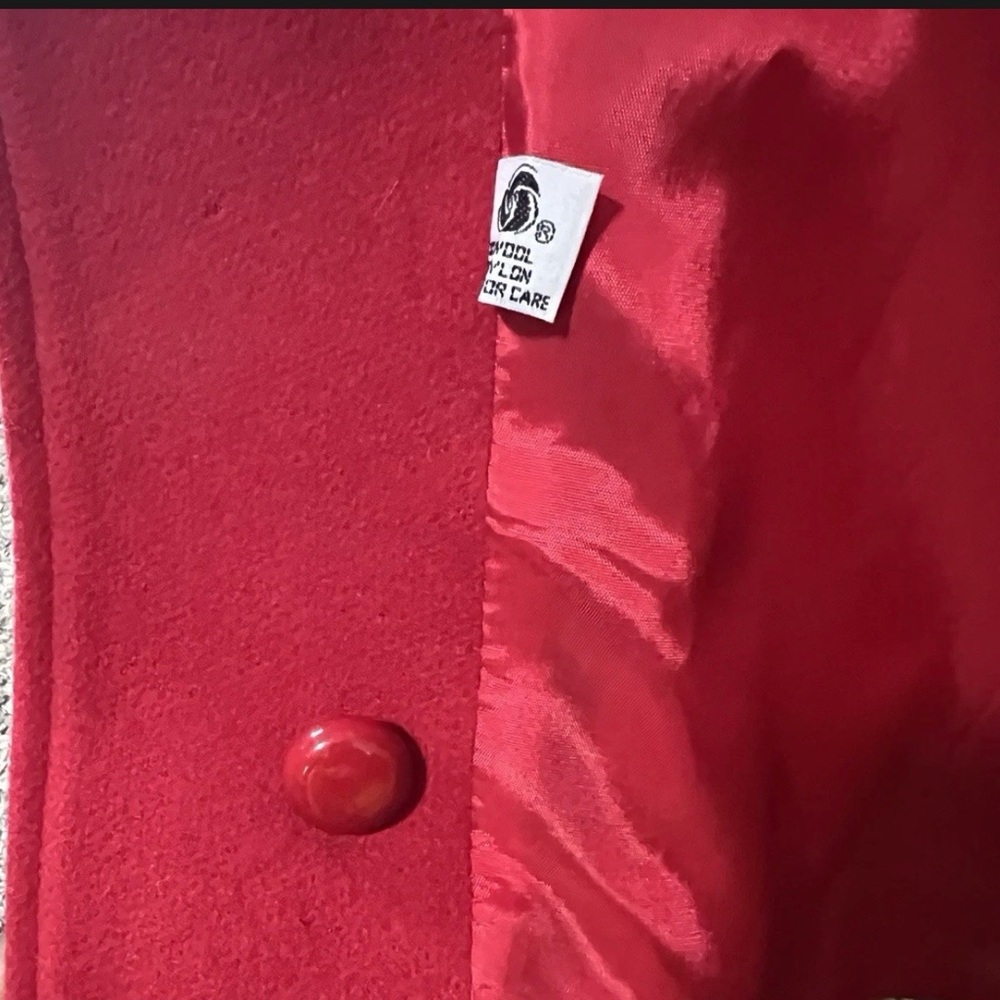 Vintage Beau Brem Red Winter Wool High Neck Maxi Coat Peacoat Womens sz 18T Loop - Picture 10 of 11